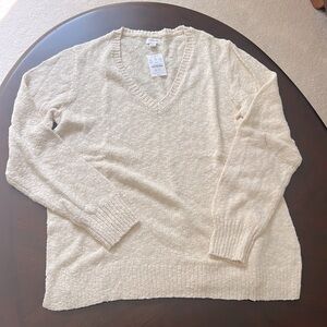 NWT J. Crew V-neck Slub Summer Sweater in Cream, Size Large, Classic